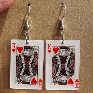 ♦️ King Playing Card Pierced Earrings Acrylic Poker Player Gag Gift